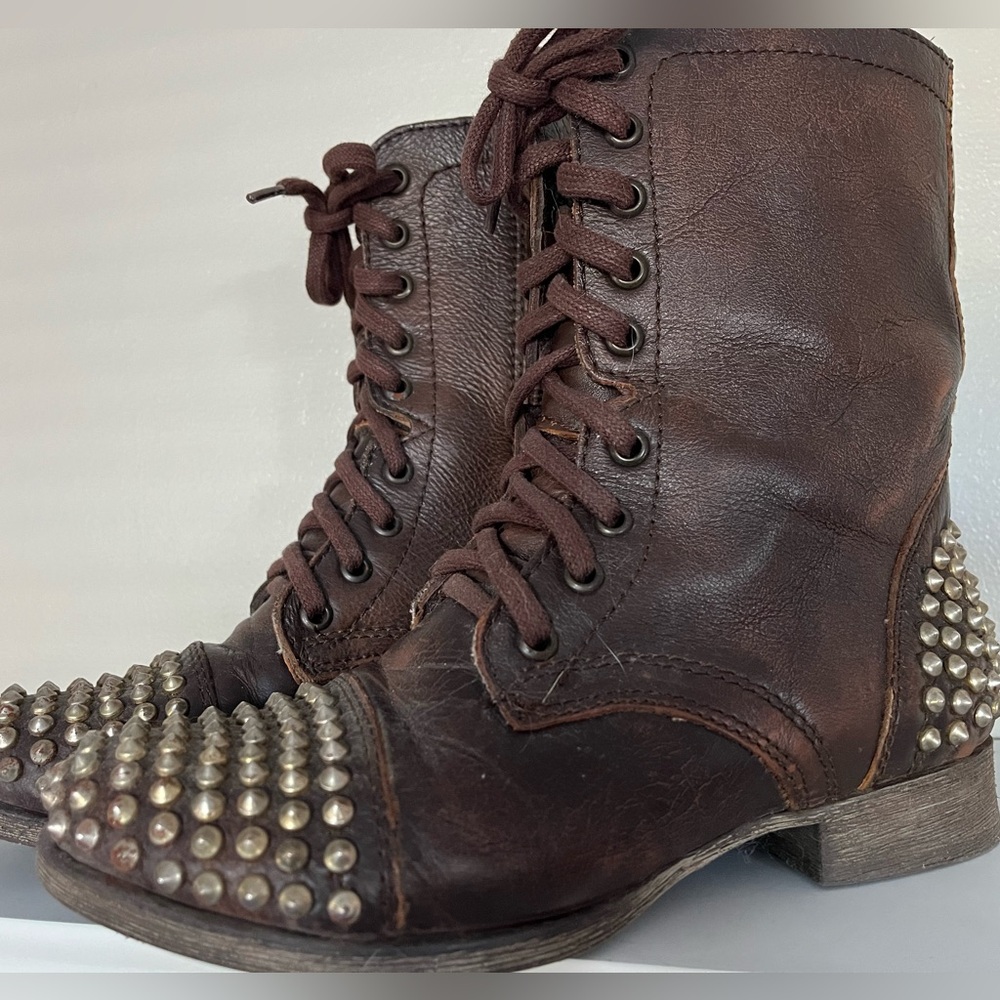 Steve Madden Brown Studded Lace-Up Boots - Picture 4 of 4